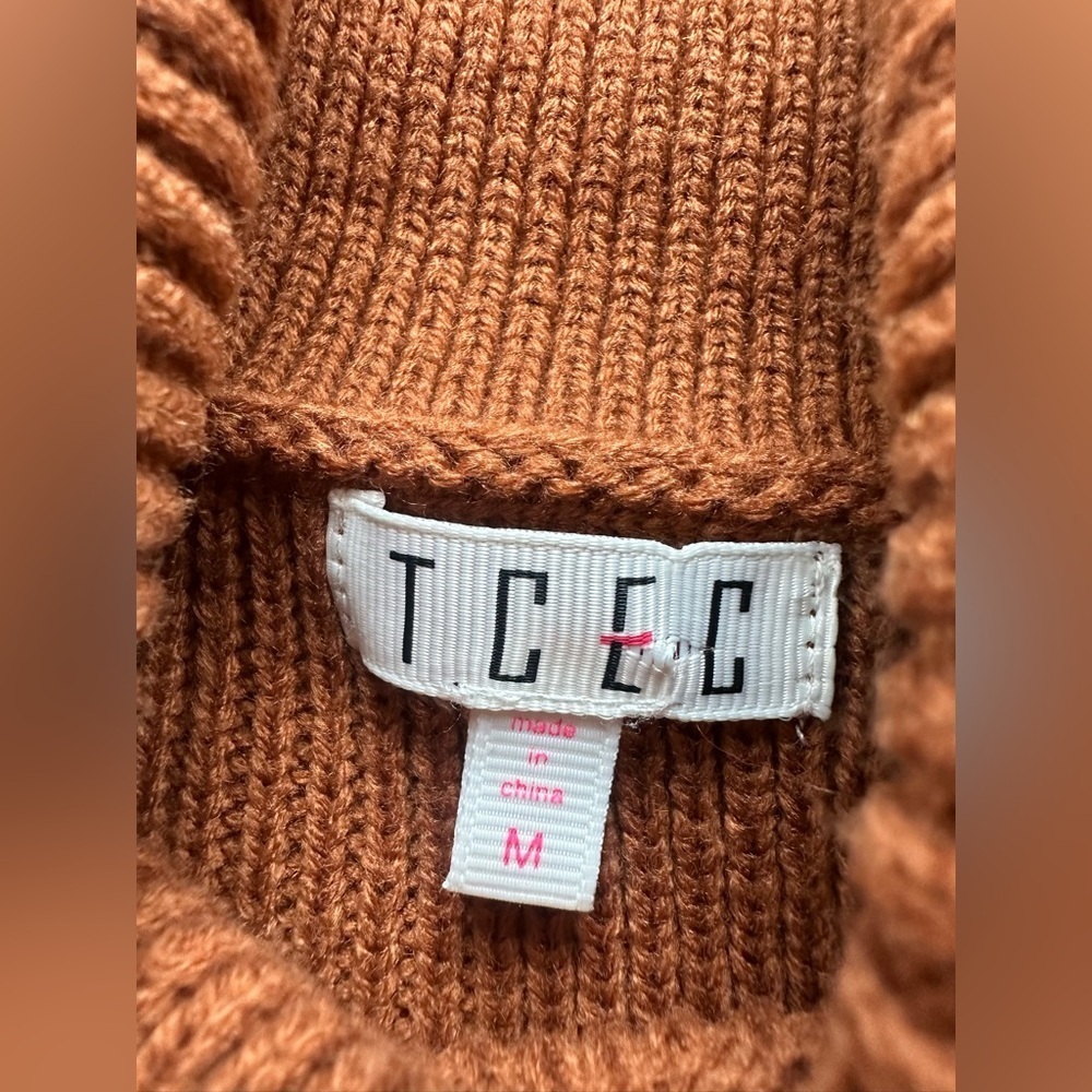 TCEC Colorblock Turtleneck Sweater M Rust Cream Black Cozy Fall Trend - Picture 5 of 5